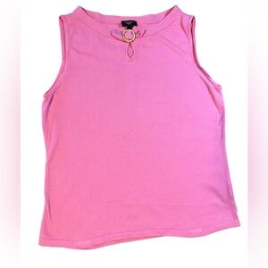 Talbots pink sweater tank top with detailed neck cotton rayon blend Large petite